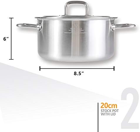 BUFFALO Clad Stainless Steel Sauce Pan 7" Stock Pot 8" & Stir Fry Pan 10"