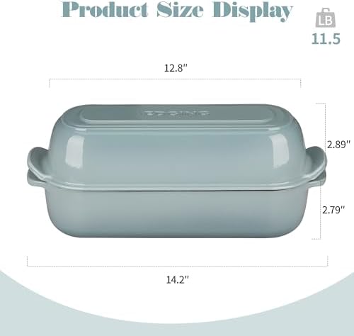 EDGING CASTING Enameled Cast Iron Loaf Pan with Lid, Bread pan, Dutch Oven Bread pan for Homemade Sourdough Bread Baking, 12.5x5.5 inch, 5qt, Seasalt