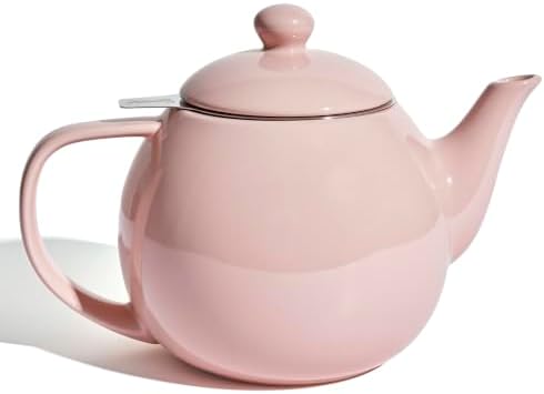 Sweese Porcelain Teapot 27 oz with Infuser for Loose Leaf Tea, Pink