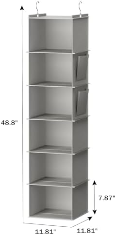 YOUDENOVA Hanging Closet Organizer and Storage, 6-Shelf, Light Grey
