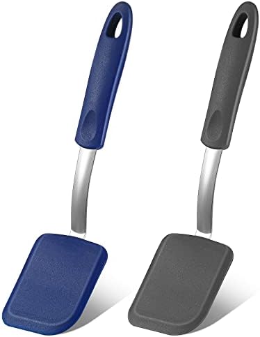 2 Pcs Mini Silicone Cookie Brownie Spatula,Solid Flat,Gray, Blue