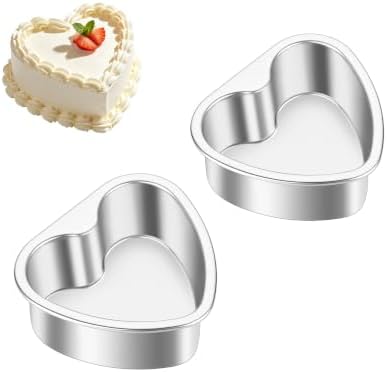 TeamFar 2 PCS Heart Cake Pan, 4 Inch Stainless Steel Heart Shaped Cake Pans