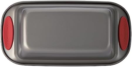 Rachael Ray 47962 Yum-o! Bakeware Oven Lovin' Nonstick Loaf Pan, 9-Inch by 5-Inch Steel Pan, Gray with Red Handles (Pack of 6)