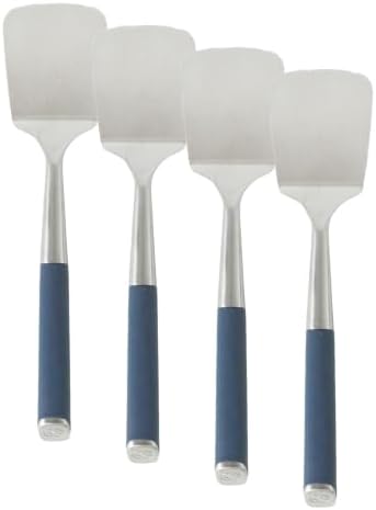 Calphalon Solid Turner, Cooking Spatula, Kitchen_Spatula, Stainless Steel Turner_with Silicone Heat Resistance Handle, Nonstick-Safe Spatula with Ergonomic Handle (Navy), Turner (Pack of 4)