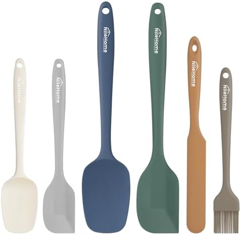 NileHome 6 Pieces Silicone Spatula Set with Silicone Brush,Forest Style