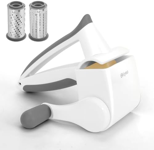 UHIYEE Patented Handheld Parmesan Cheese Grater with 2 Rotary Drums, White
