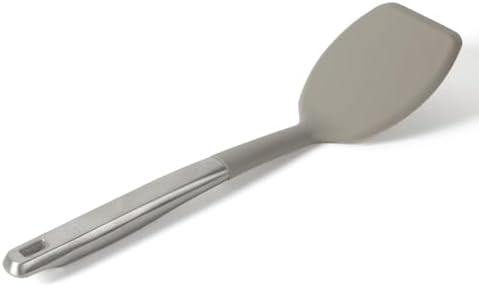 Calphalon Prime Solid Turner, Cooking Spatula, Kitchen Spatula, Stainless Steel Turner with Taupe Silicone Head High-Heat Resistant for Nonstick Cookware, Ergonomic Handle for Easy Turning