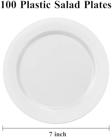 Bestluck 100PCS White Plastic Dessert Plates 7inch for 100 Guests