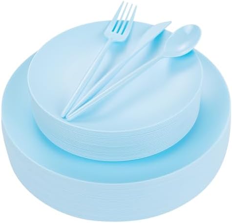 EjonirInjonir 150pcs Heavy Duty Light Blue Plastic Plates Baby Shower Set