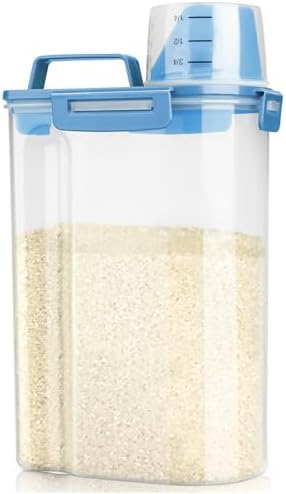 Viretec Rice Airtight Storage Container, 3 to 5Lbs Cereal Dry Food Flour Bin, Pet Dog Cat Food Dispenser with Measuring Cup, BPA Free Clear Plastic Kitchen and Pantry Organization Bin for Sugar, Pasta