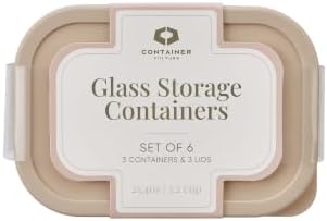 Glass Food Storage Containers with Lids — 6 Piece — 24.4 oz Glass with BPA-Free Leak Resistant Stackable Lids — Microwave, Oven & Dishwasher Safe — Ideal for Meal Prep & More - Cashew Cream