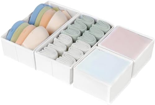 DIMJ Drawer Organizers - Set of 4 Fabric Closet Organizers and Storage, Drawer Dividers for Baby Clothes, Socks, Belt, Tie (White)
