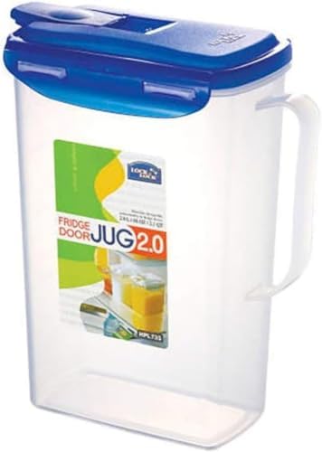LocknLock Aqua Fridge Door Water Jug with Handle BPA Free Plastic Pitcher with Flip Top Lid Perfect for Making Teas and Juices, 2 QT, Blue (Pack of 5)