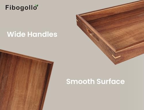 Fibogollo Set of 2 Acacia Wood Serving Tray with Handles