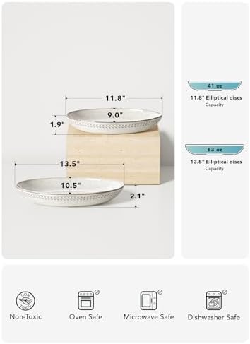 LE TAUCI Serving Platters Set of 2, Ceramic Serving Bowls, Large Oval Serving Dishes for Entertaining, Turkey Plates, Kitchen Bowls for Salad, Fruit, Pasta.Oven Safe, 63/41 oz, 13.5"/11.8"-Birch Wheat