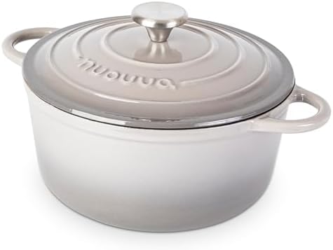 Cast Iron Pot with Lid-Non-Stick Ovenproof Enamelled Casserole Pot, Oven Safe up to 500° F-Sturdy Dutch Oven Cookware - Grey, 5-Quart, 24cm-by Nuovva