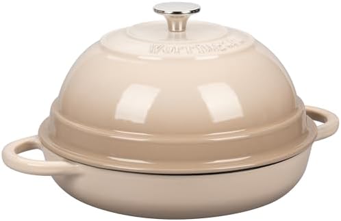 VORRINGARD Cast Iron Enameled Dutch Oven Pot with Lid for Bread Baking, Bread Oven, 6 Quart, Latte