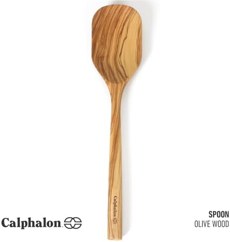 Calphalon Edge Cooking Spoon, 13-Inch Italian Olive Wood Kitchen Spoon, Wooden Stirring Spoon for Mixing, Serving & Nonstick Cookware, Heat-Resistant Durable Design