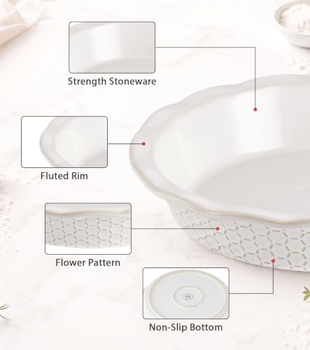 Lareina Deep Dish Pie Pan 9 Inch Ceramic, 53 oz Pie Plate with Recipe Book