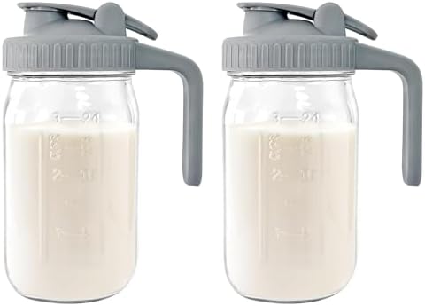 JunVpic Breast Milk Pitcher, 32 oz Wide Mouth Glass Mason Jar with Lid