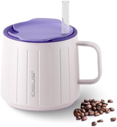 Ideus 14 oz Insulated Coffee Mug with Lid and Straw (Violet, FUJI NOVA)