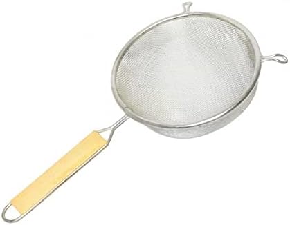 TrueCraftware- 6-Inch Single Medium Tin Mesh Strainer 6-3/4" Handle Length Wooden Handle- Kitchen Utensil Food Strainer Skimmer Spoon for Cooking Sieve Sifters Rice Quinoa Pasta Fruits Vegetable