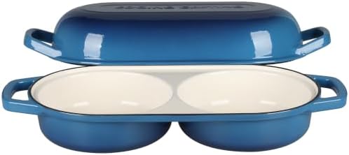 EDGING CASTING Enameled Cast Iron Double Bread Dutch Oven, Lake Blue