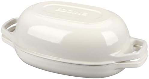 EDGING CASTING Enameled Cast Iron Oval Dutch Oven Pot with Lid, Dutch Oven for Sourdough Bread Baking, Bread Oven, Bread Dutch Oven, Oval Bread Pan, 5qt, White
