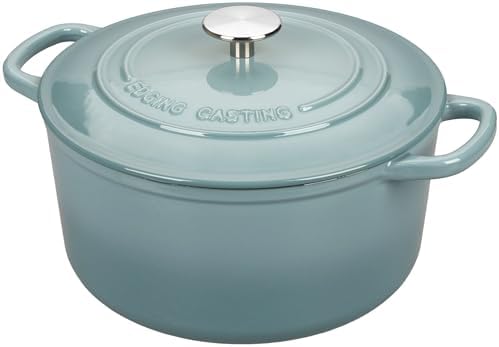 EDGING CASTING Enameled Cast Iron Dutch Oven with Sourdough Bread Baking Kit, Bread Dutch Oven with Lid, Includes Proofing Basket & Baking Tools, 5qt, Seasalt