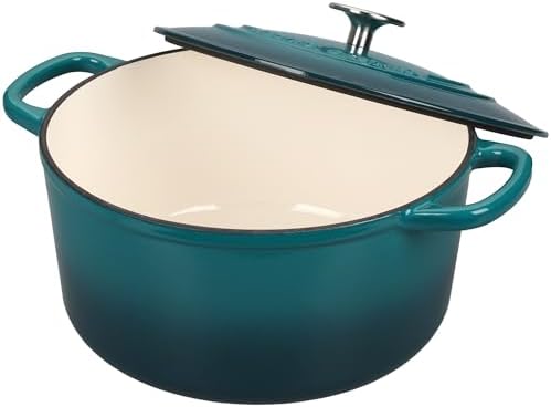 EDGING CASTING Enameled Cast Iron Dutch Oven with Sourdough Bread Baking Kit, Bread Dutch Oven with Lid, Includes Proofing Basket & Baking Tools, 5qt, Darkcyan