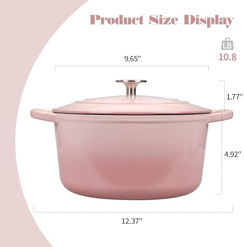 EDGING CASTING Enameled Cast Iron Dutch Oven with Sourdough Bread Baking Kit, Bread Dutch Oven with Lid, Includes Proofing Basket & Baking Tools, 5qt, Pink