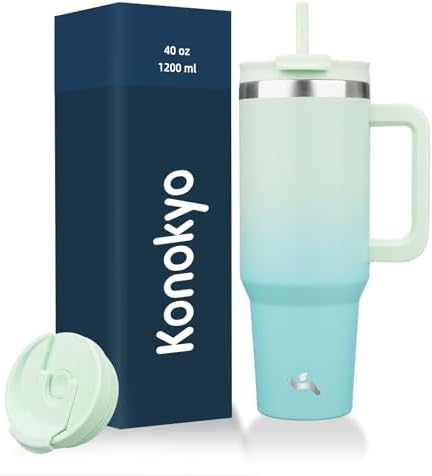 Konokyo 40 oz Insulated Tumbler Water Bottle with Handle, Straw Lid