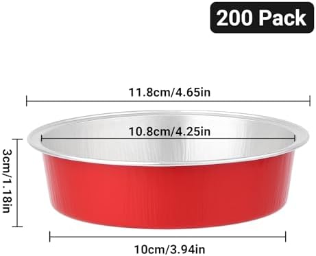 Beasea Disposable Baking Cups, 200 Pack 7.3oz 215ml Aluminum Ramekins Foil Baking Cups 4" Ramekin Cup No Lids Cupcake Aluminum Mini Baking Cups for Party - Bright Red