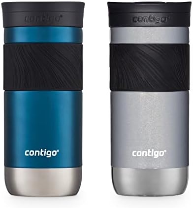 Contigo Byron 2.0 Snapseal Insulated Stainless Steel Travel Mug with Grip 2-pack, 16oz, Blueberry Satin & Gold Morel