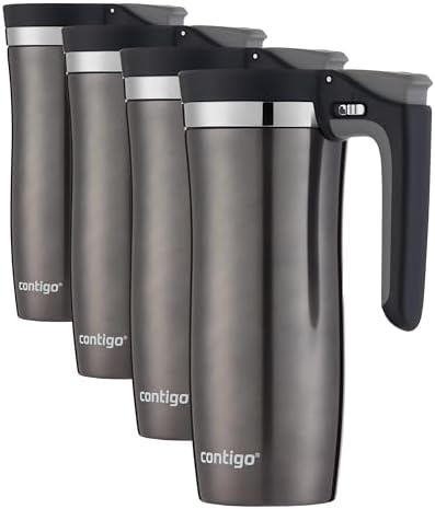 Contigo Stainless Steel Handled AUTOSEAL Travel Mug 16 oz | Leak-Proof | Easy-Clean Lid | For Coffee | Pack of 4