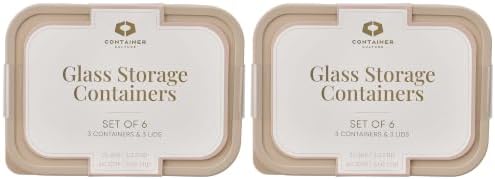 Glass Food Storage Containers with Lids — 12 Piece — 26.5 oz & 40.57 oz Glass with BPA-Free Leak Resistant Stackable Lids — Microwave, Oven & Dishwasher Safe — Ideal for Meal Prep - Cashew Cream