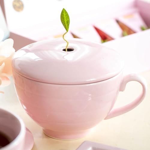Tea Forte Porcelain Tea Cup and Lid, Steeps 8 oz., Microwave & Dishwasher Safe, Café Cup Rose Pink (Pack of 4)