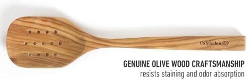 Calphalon Edge Slotted Spoon, 13-Inch Italian Olive Wood Strainer Spoon, Cooking Spoon for Draining, Stirring & Serving, Nonstick-Safe Kitchen Utensil