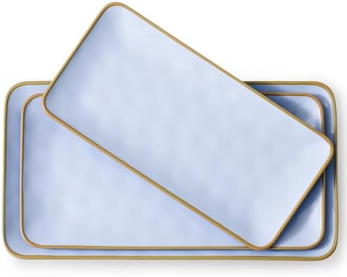 Ceramic Rectangle Serving Platter: 15.6/14.1/12.6 Inch Large Serving Dishes for Entertaining Party, Turkey, Cheese, Sushi, Snack and Dessert, Microwave Dishwasher Safe, Blue