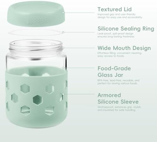 Gemice 8-Pack 16 oz & 10 oz Glass Mason Jars with Silicone Sleeves, Airtight BPA-Free Overnight Oats Containers with Lids, Dishwasher Safe Leak-Proof Meal Prep Jars for Chia Pudding, Yogurt, Snacks