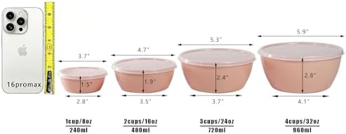 4-Piece Classic Plastic Prep Bowls with Lids, Nesting Plastic Small Mixing Bowl Set for Mixing, Baking, Prepping, Cooking and Serving Food, Microwave and Dishwasher Safe (Light pink)