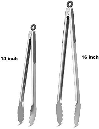 304 Stainless Steel Kitchen Cooking Tongs, 14 & 16 Inch, Set of 2, Grey