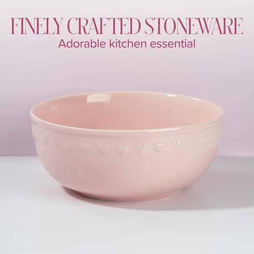 Paris Hilton Ceramic Serving Bowl, Iconic Stoneware with Heart Detailing, Microwave & Dishwasher Safe, 10-Cup Capacity, 9.25 Inch Diameter, Pink