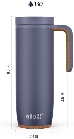 Ello Magnet 18oz Insulated Stainless Steel Travel Mug with Handle, Shadow