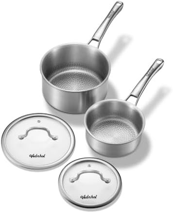 Titanium sauce pans for cooking, 1.5&2.5QT Pure Titanium Hammered Pro with Two Lids, Non-Toxic Skillet for Cooking, PFAS/PFOA/PTFE Free Cookware, Dishwasher&Oven Safe, Kitchen Induction Compatible