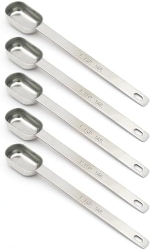 5PCS 1TSP(5ML) Measuring Spoon, Stainless Steel Long Handle Teaspoons