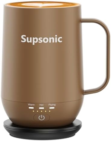 Supsonic - 16oz Self Heating Coffee Mug, Smart Heated Coffee Mug Faster Direct-Contact Heating Up to 149°F, Coffee Mug Warmer Set with Auto Shut-Off - Gifts for Men Women | S2