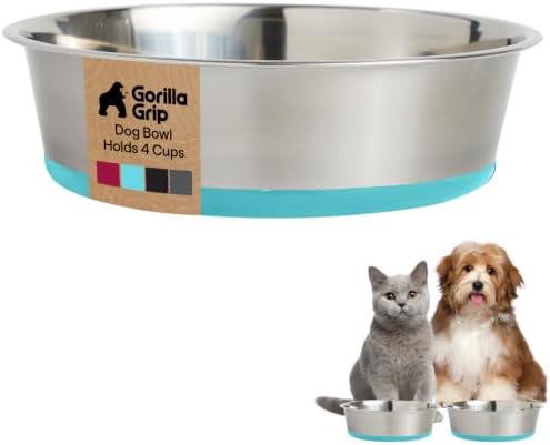 GORILLA GRIP Dog Bowl, Food Grade Stainless Steel Water Bowls, 4 Cup Green
