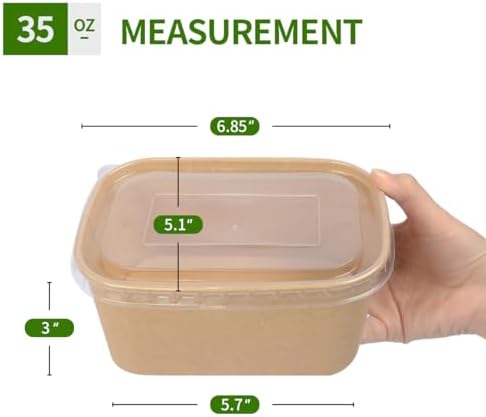 35 oz Paper Meal Prep Containers with Lids 50 Pack Hot and Cold Use