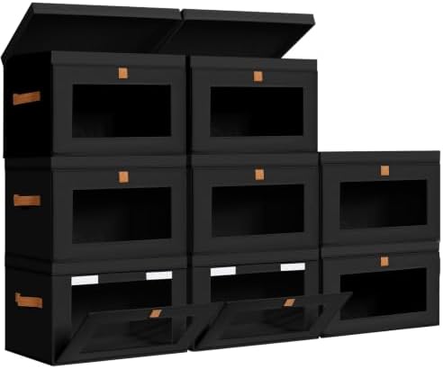 DIMJ Storage Bins with Lids - 8 Pack Large Fabric Closet Organizer with Window & Handles, Collapsible Decorative Storage Boxes for Shelves Under Bed, Books Clothes Blankets Sweaters Organization